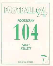 1994 Select AFL Stickers #104 Nigel Kellett Back